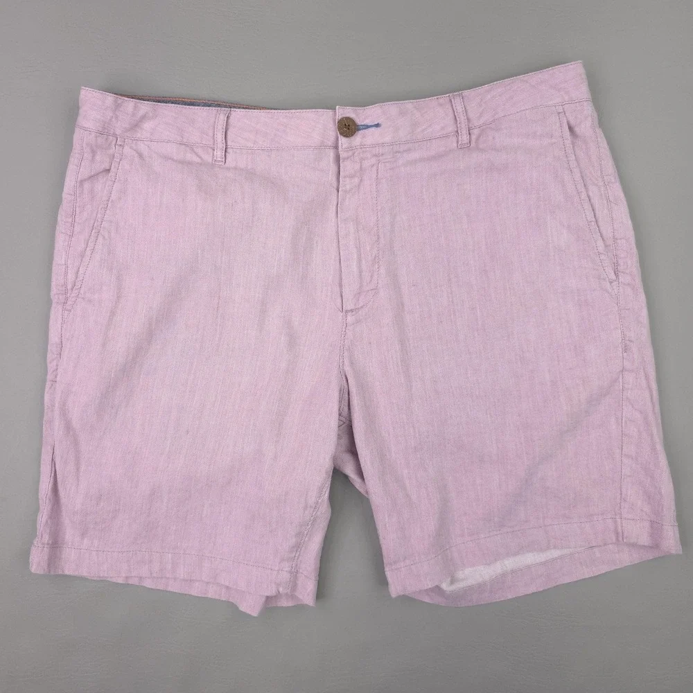 Faherty Shorts Mens 36 Pink Linen Cotton Stretch‎ Chino 7 Inch Summer Casual